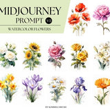 Midjourney Prompt, Flowers Prompt, Watercolor Flower Bouquet prompts, Ai Art, Midjourney V5, Flowers AI prompt, Digital Art, prompting