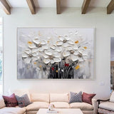 3D Flower Texture Painting on Canvas Large White Flower Painting White Minimalist Abstract 3D Texture Art Textured Acrylic Abstract Painting