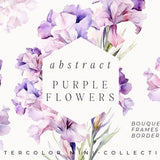 Watercolor Floral Clipart - Abstract Purple flowers png - Violet watercolor iris png for invites - Floral Bouquets - Digital clipart PNG