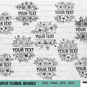 Floral border SVG with black wildflower line art and split text placeholders
