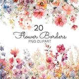 Flower Border Clipart Watercolor Floral Borders Clip Art Flowerfield Card Making Pastel Wildflower Clipart PNG Digital Craft Commercial Use