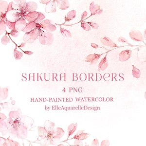 Watercolor cherry blossom floral border with pink blooms and script title "SAKURA BORDERS"