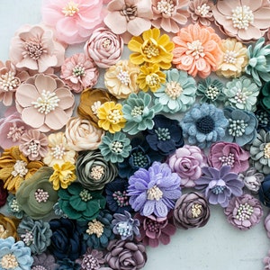 Petite faux flower grab bag with assorted mini millinery fabric and felt blooms