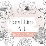 Floral line art SVG Botanical line art Flower outline SVG flowers Vector Floral Outline SVG Wildflowers Clipart
