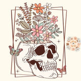 Floral Skull PNG Sublimation Digital Design Download, flowers png, skeleton png, butterfly png, trendy png, boho png, retro png, women png