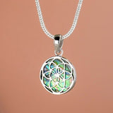 925 Sterling Silver Abalone Shell Flower Of Life Pendant - Necklace Flower Of Life