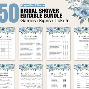 Printable bridal shower games bundle with floral cards and sign-in ticket sheets