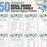 Blue floral Bridal Shower Games, Wedding Shower Games, Printable Bachelorette Shower Games Editable Bridal Party greenery flower floral