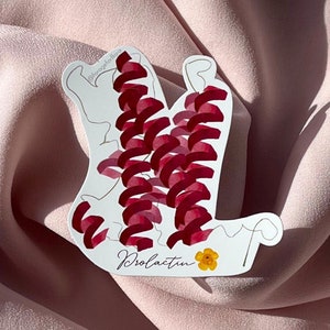 Prolactin vinyl sticker with red heart-like pressed flower design and small yellow bloom