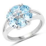 Flower Ring Natural Gemstone Sky Blue Topaz 925 Sterling Silver Ring for women's and Grils for wedding Ring  Party Ring Free Delivery