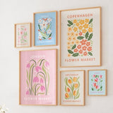 Flower Market Print Set of 6, Pink Wall Art, Botanical Wall Art, Colorful Posters, Art Prints Trendy, Retro Flower Decor, Digital Download