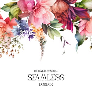 Colorful floral seamless border frame with mixed flowers and green leaves