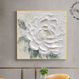3D Flower Painting,White Minimalist Texture Abstract Painting,Original Abstract 3D White Flower Oil Painting,Living room Wall Art