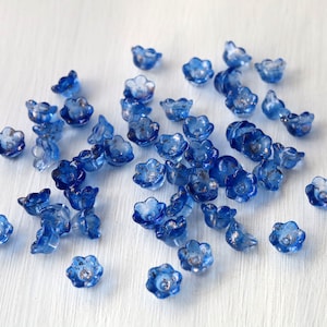 Set of indigo blue bell flower beads, small trumpet-flower shapes (20 pcs)