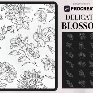 Delicate filigree floral tattoo stamp set with fineline blossom outline designs