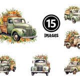 Floral Truck Clipart Bundle Vintage Flower Delivery Illustrations Printable Garden Theme Art Rustic Decor Home Beautification Download