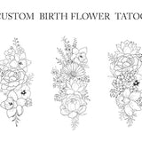 Up to 7 Flowers | Custom Birth Flower Tattoo Design | Personalized Floral Bouquet Tattoo | Birth month floral line art print | Digital PNG