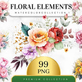 Set of 99, Watercolor Floral Clipart,  Floral Clipart,  Wedding Clipart,  Spring Clipart,  Wild Flowers Png, Watercolor flower, Digital PNG