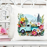 3D Paper Art - Old Blue Truck with Flowers Trees - 3D - White Glow  - Design Elements - Sublimation File | Instant Download | PNG