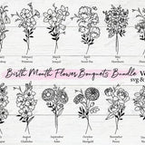 Birth Month Flower Bouquet Svg Bundle Vol.2 | Birth Month Flower Svg Png Floral Birth Flower Bouquet flowers spring tattoo mom gift Svg Png