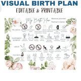 VISUAL BIRTH PLAN, Editable & Printable Natural Birth Preference Canva Template , Hospital Midwife Doula Labour Pregnancy Journal and Bonus