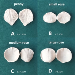 Rose petal silicone mold set: peony, small, medium, large rose petal shapes