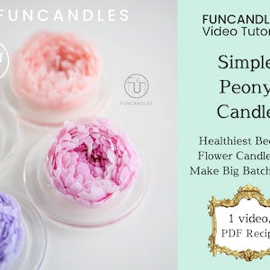 Pink peony flower-shaped wax candle on a white tray