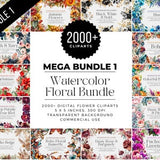 Mega Bundle 1 Watercolor Flowers Bundle PNG, Watercolor Floral Clipart Bouquets, Elements, Bundle, Commercial Use, Digital clipart PNG