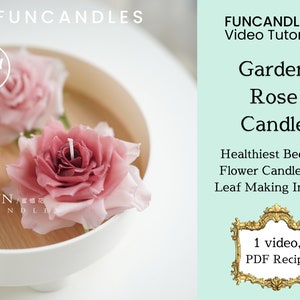 Pink rose-shaped flower candle in a white dish