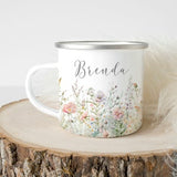 Wildflower mug gift, mug with my name, camping mug with flowers, wildflowers, flower cup, gift for gardener, gardeners mug, dahlias, roses