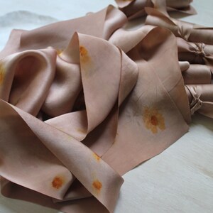 Dusty rose silk ribbon with small coreopsis flower print
