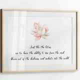 Lotus Flower Quote Print, Just Like The Lotus Meaning, Spiritual Poster, Zen Wall Art, Meditation Decor, Horizontal Print, Digital Download