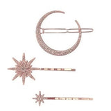 Rose gold bridal celestial hair clips | sparkling silver  star and crescent moon barrettes |  wedding and occasions clips | 3 pcs