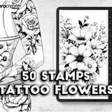 Procreate tattoo brushes. Procreate flowers tattoo stamps. Digital download floral brushes. Procreate blooming brush