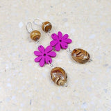 6037 long earrings, brown, pink earrings; wooden, acrylic earrings; free delivery; dangling triple earrings