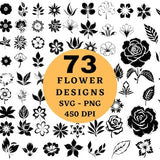 73 Flower Designs SVG PNG Bundle - Wildflower Clipart Black and White Bundle -  Rose Svg - Flower Logo Svg - Circut Cut Files Silhouette