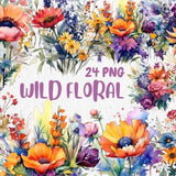 Watercolor Wild Floral Clipart | Painted Floral Clipart | Wild Floral Illustrations | PNG Graphics, Instant Download for Commercial Use