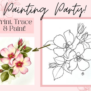 Wild rose flower line art outline printable with tracing-friendly black sketch