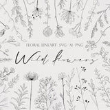 Wild Flower SVG, Flower Clipart, Flower LineART, Botanical LineART, Floral Bundle SVG, Minimalist Flower. Wild Flower Clipart, Botinicalart