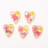 5Pcs Gold Heart Pressed Flower Charm Pendant, Cute Colorful Dainty Dried Wild Flower Glass Charms for Necklace Earrings DIY Jewelry Findings