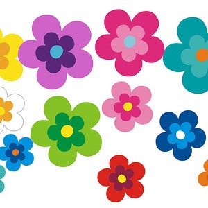 Mini colorful flower stickers, mixed purple pink green blue red flower shapes