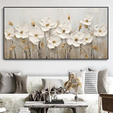 3D Hand Painted Canvas Flower Art, Abstract Landscape Texture Oil Painting, Flower Plant Painting, Bedside Painting Bedroom Art Spring decor
