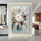 Flower Painting On Canvas Colorful Flower Painting Floral Landscape Painting Floral Wall Art White Texture Painting Spring Living Room Decor