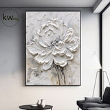 Original 3D Floral Texture Wall Art,3D White Flowers Oil Painting,Heavy Texture Acrylic Painting,Palette Knife Painting,Floral Wall Decor