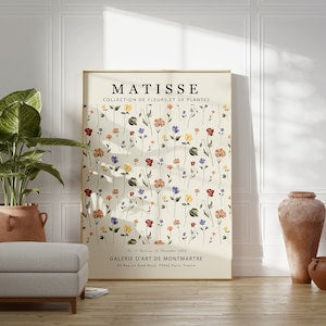 Botanical flower art poster with multicolor small blooms on a light background, framed