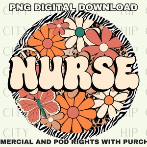 Nurse floral PNG design with circular flowers, butterfly, and “Nurses” text