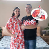 Mommy and me outfits, mom dad baby hospital outfit, maternity robe and swaddle set girl, personalized hat, matching dad shirt, Poppy flowers