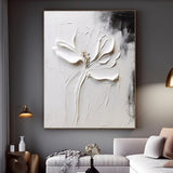 Original White Texture Abstract Flower oil Painting On Canvas Modern Floral Texture Acrylic Painting Floral Wall Art Boho Living Room Art