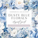 Dusty Blue Floral Clipart, Light Blue flower Bouquet, Watercolor Clip art for commercial use, Transparent PNGs, Wedding, Boy Baby Shower