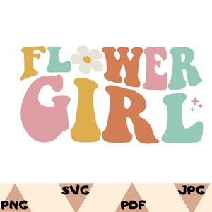 Flower girl SVG design with pastel 'FLOWER' and 'GIRL' letters and small flowers
